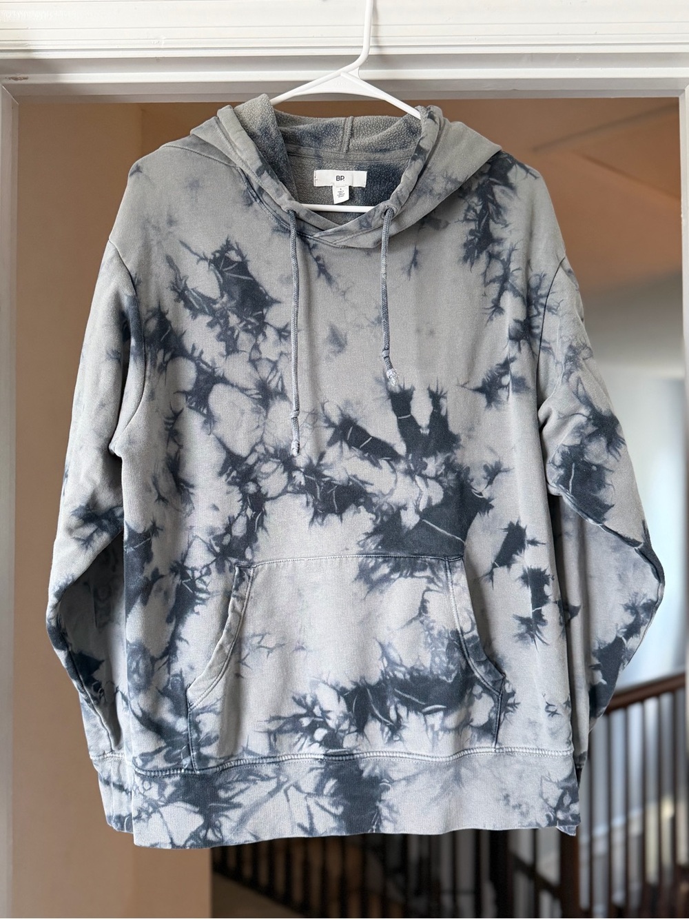 BP Gray Charcoal Tie Dye Hoodie Organic Cotton Blend Sweatshirt Small